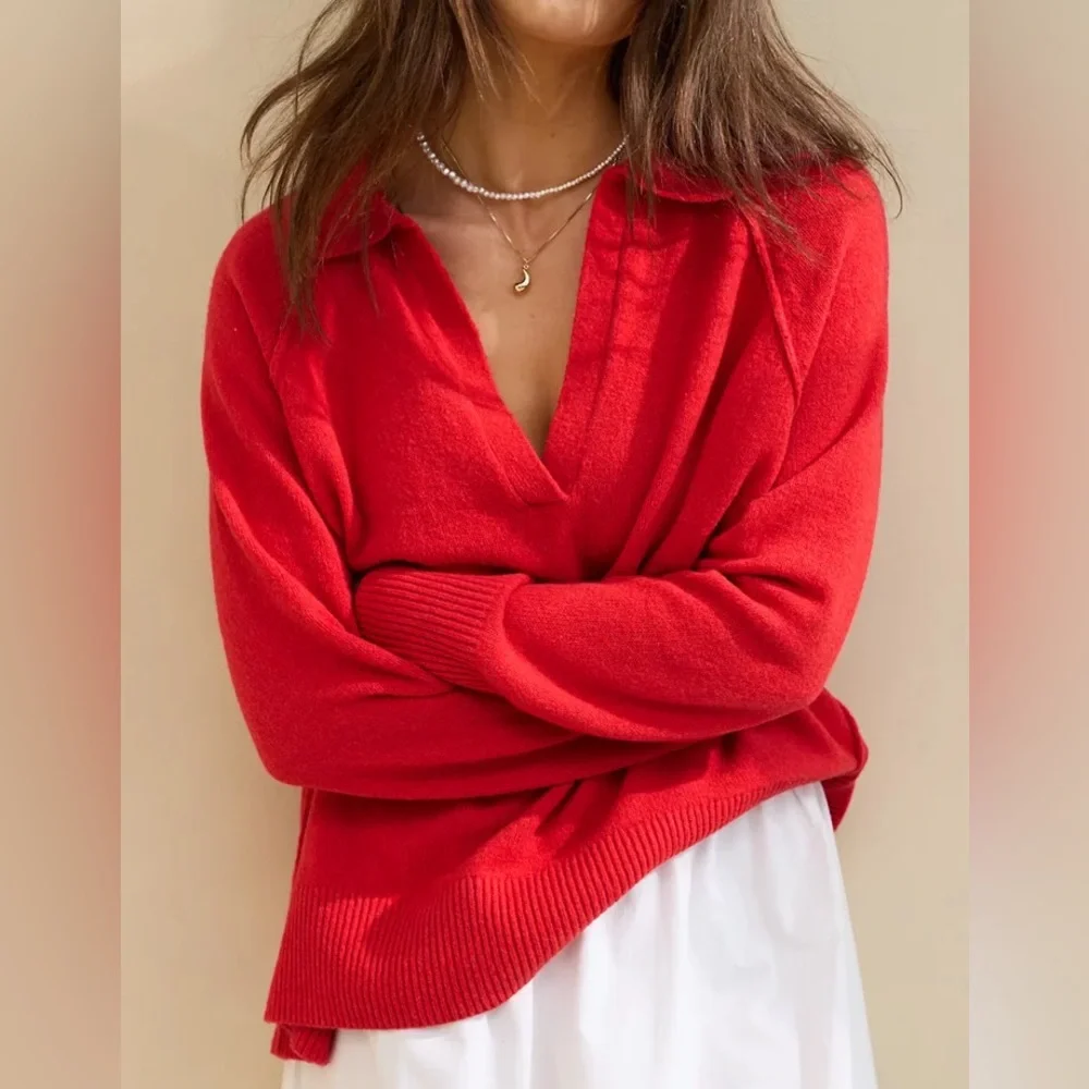 Aerie Oversized Blue unREAL V-Neck Baggy Collared Polo Sweater - Large - Picture 2 of 16